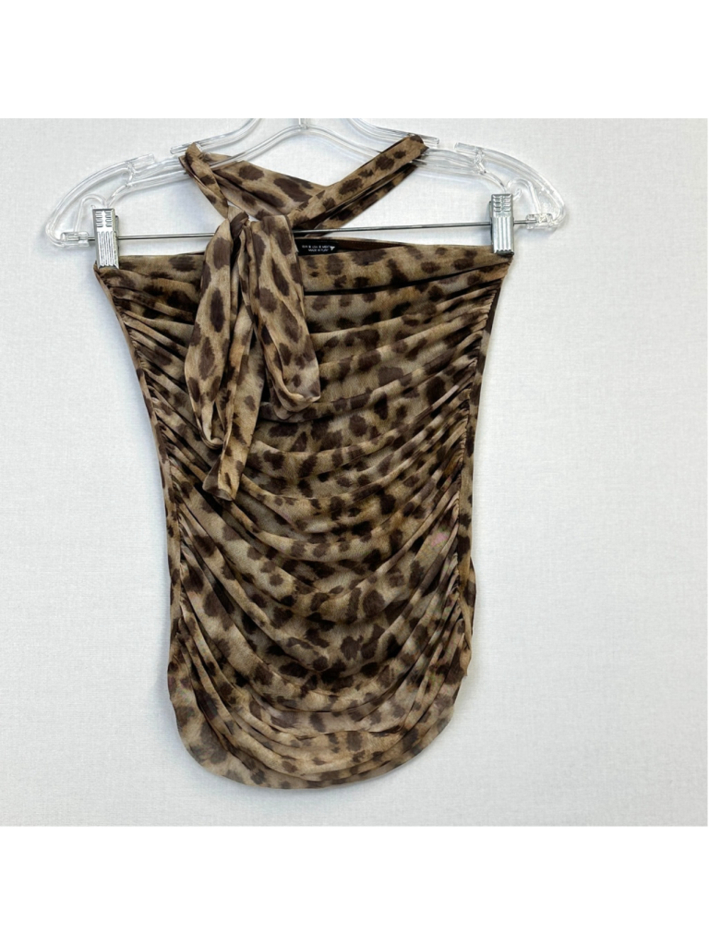 Zara Leopard Print Mesh Ruched Halter Tube Top Brown Women's Size S